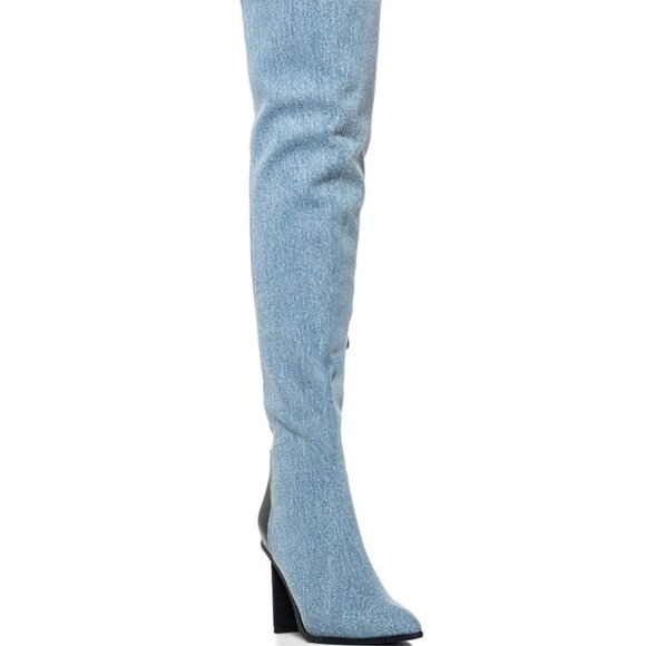 Miz Mixed Media: Two-Tone Denim & Vegan Leather Over the Knee Boot 8.5 9 - Picture 5 of 5
